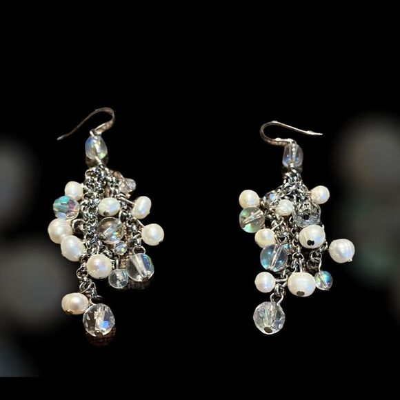 𝅺FAUX pearl faux stones drop earrings - Picture 1 of 1